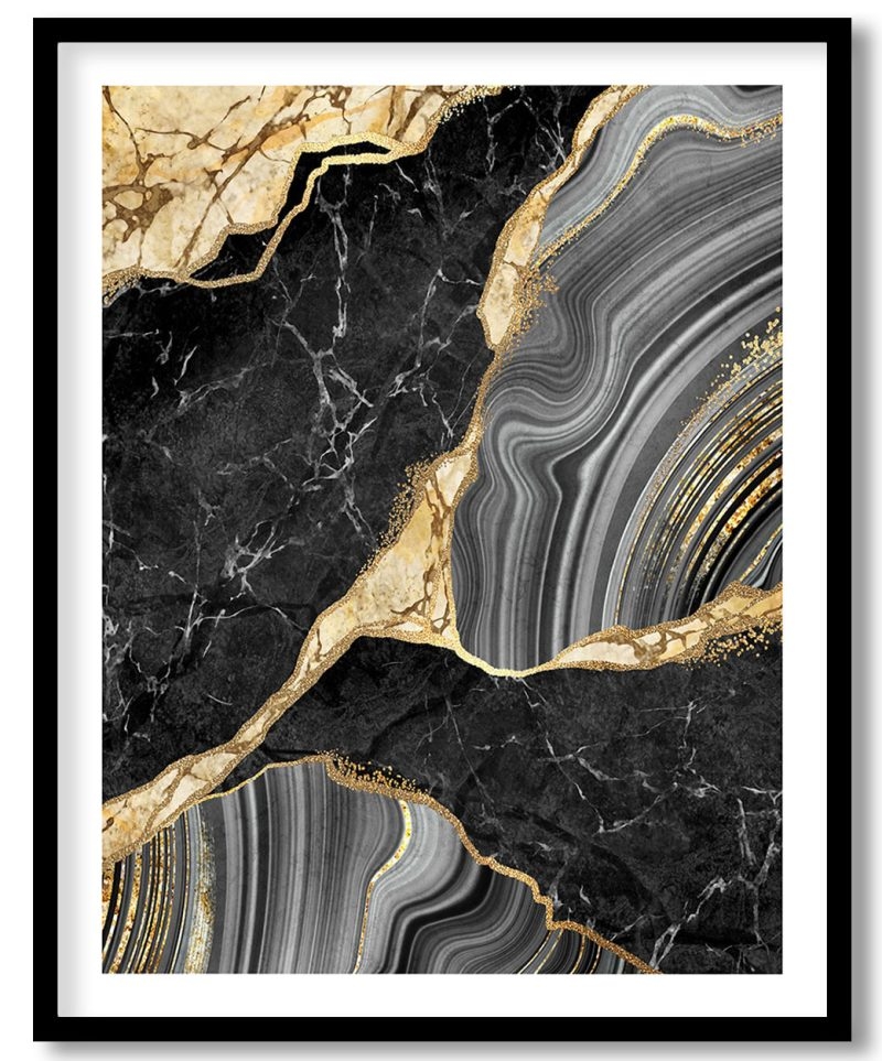 Black agate mosaic golden veins marble abstract