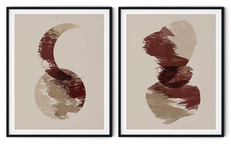 Set of 2 brown brushstroke abstract figure