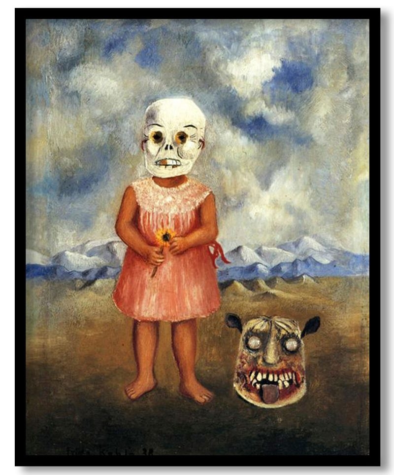 Girl with death mask she plays alone by Frida Kahlo (1938)