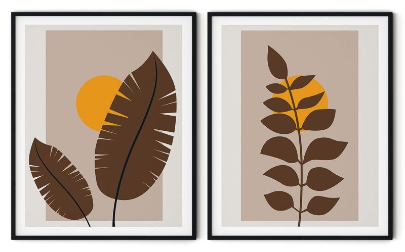 Set of 2 burnt brown minimal leaves #25