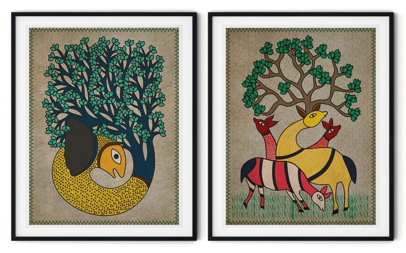 Set of 2 traditional gond matsya and barahsingha #2