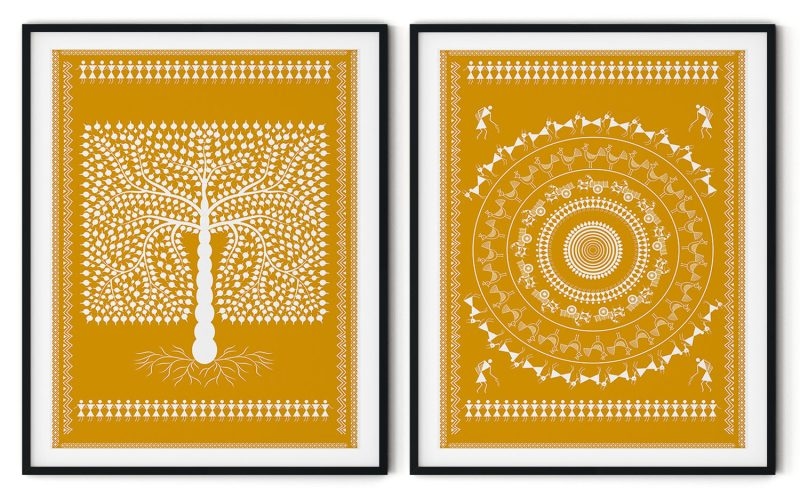 Set of 2 traditional warli vriksha and chaupal
