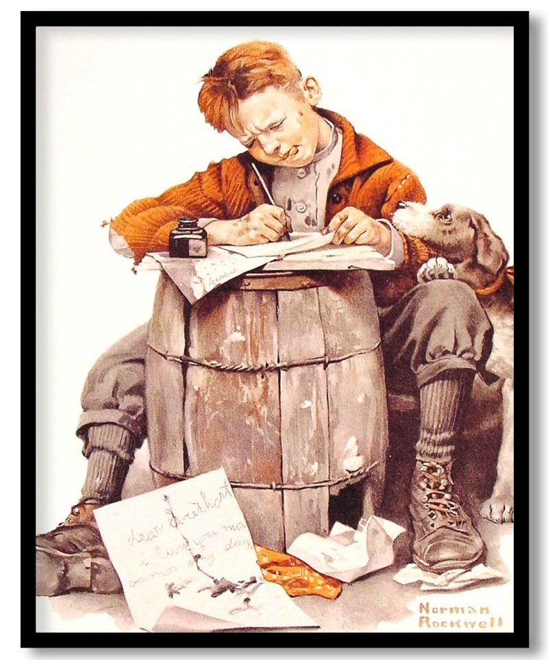 Little boy writing a letter by Norman Rockwell (1920)