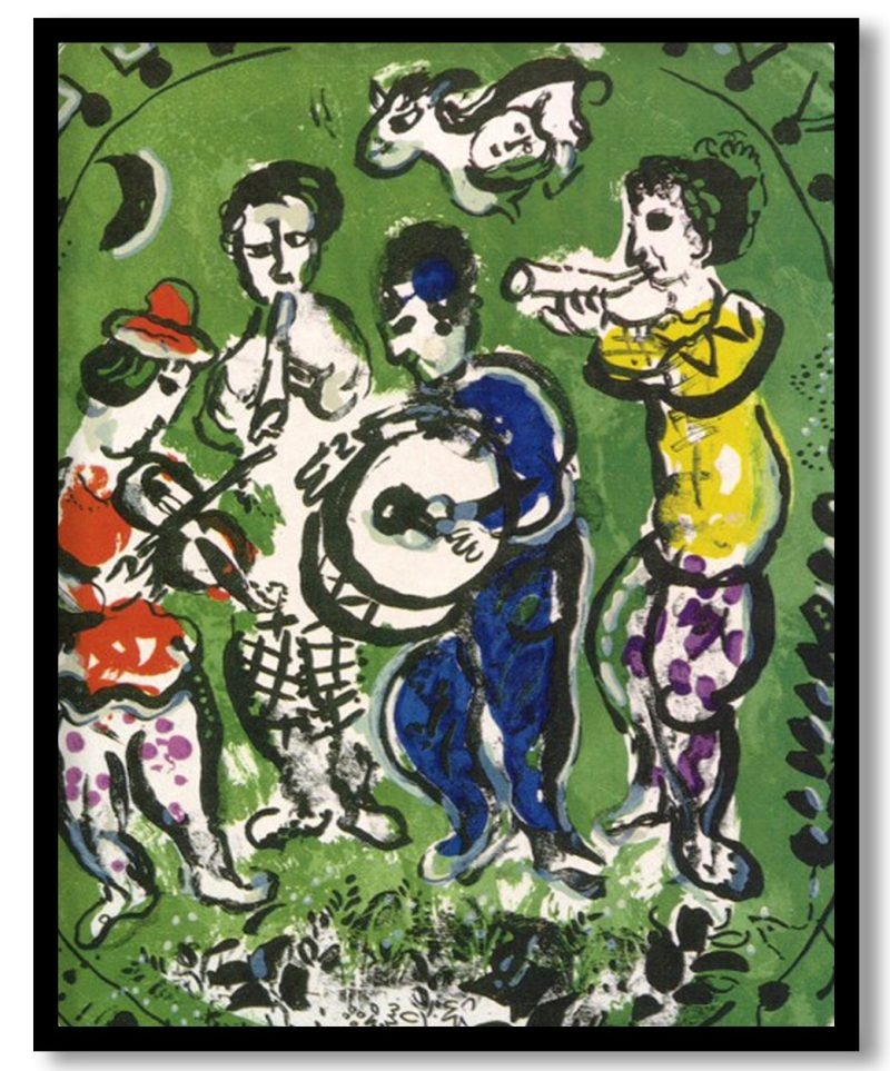 Musicians on a green background by Marc Chagall (1964)