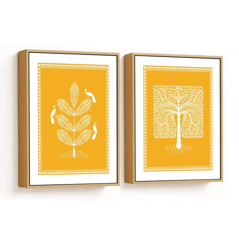 Set of 2 Warli painting of beautiful tree
