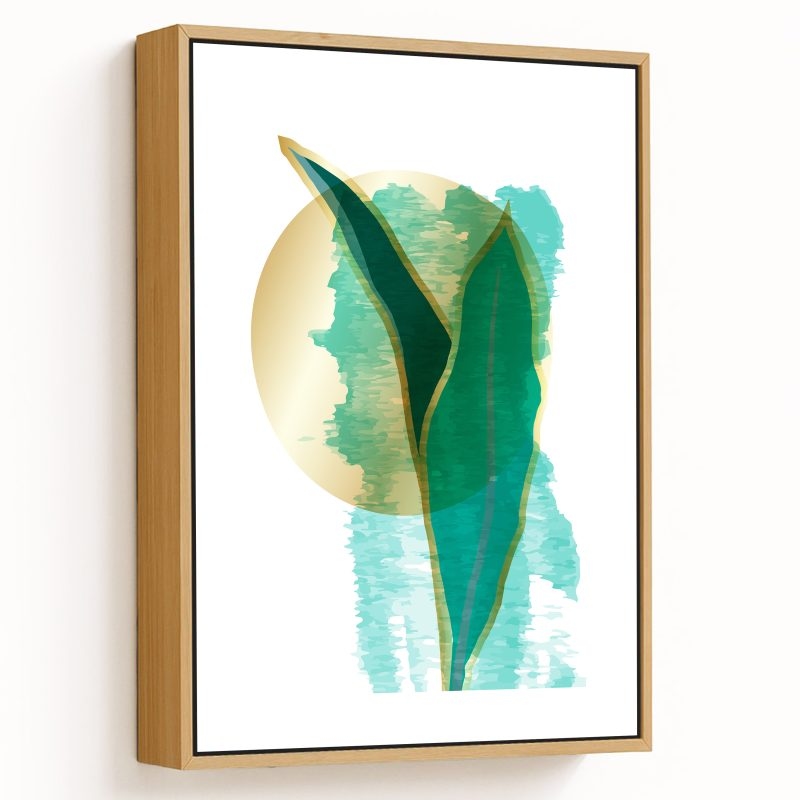 Minimalistic gold green leaves abstract