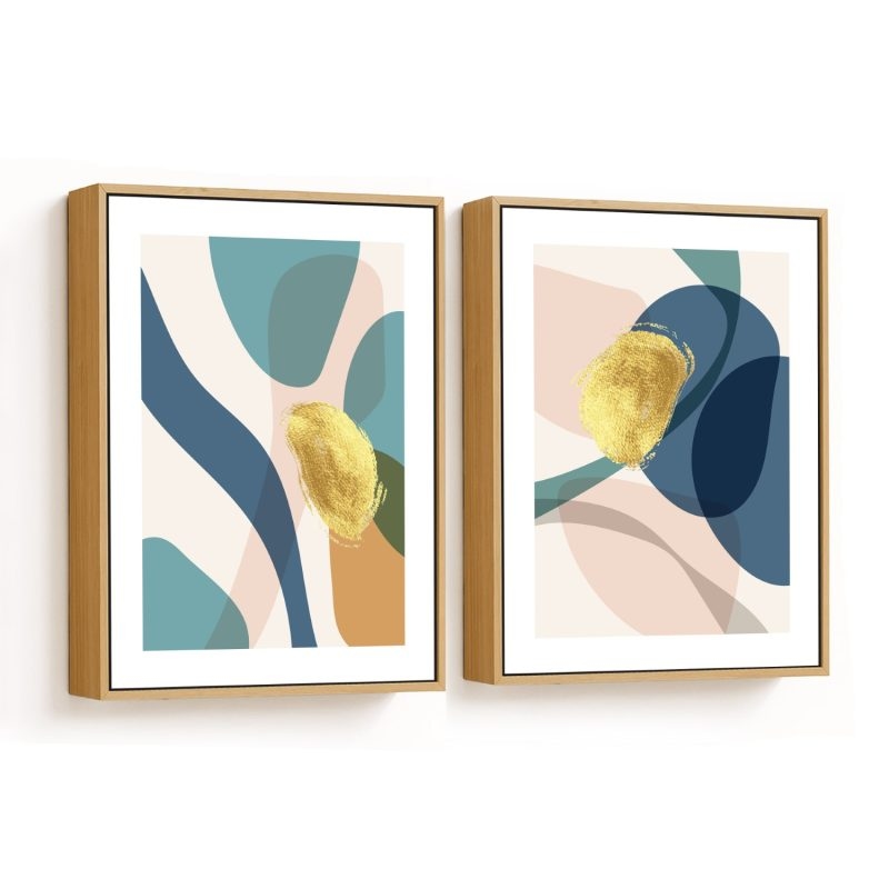 Set of 2 golden abstract plant botanical