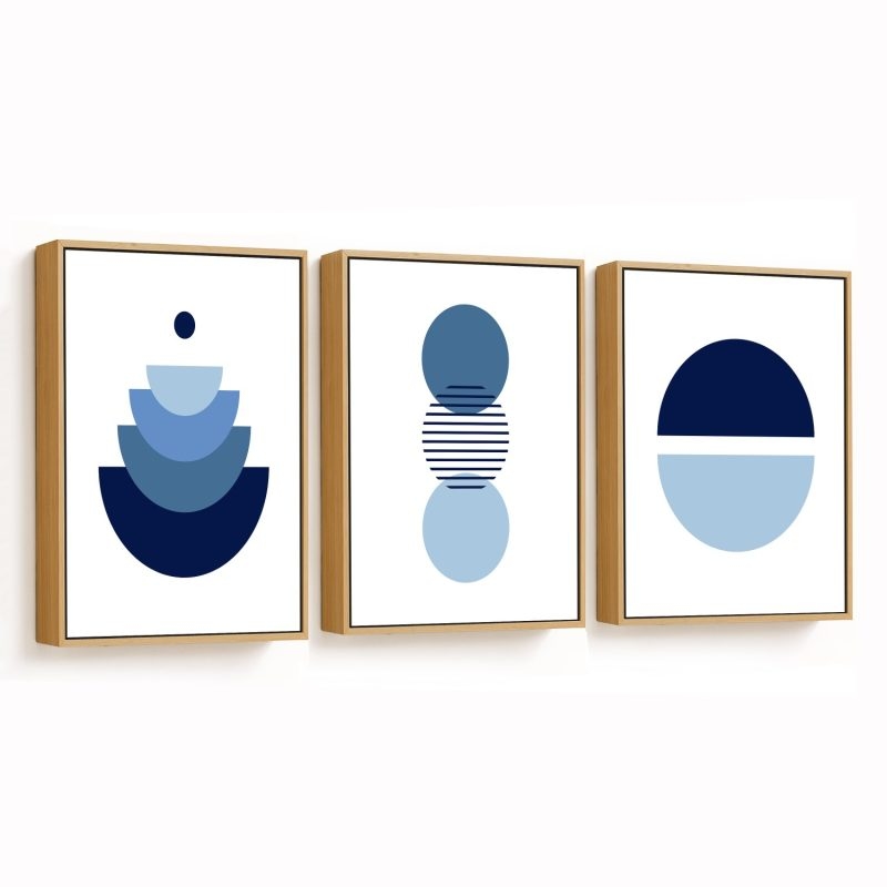 Set of 3 minimalist blue circle geometric shapes