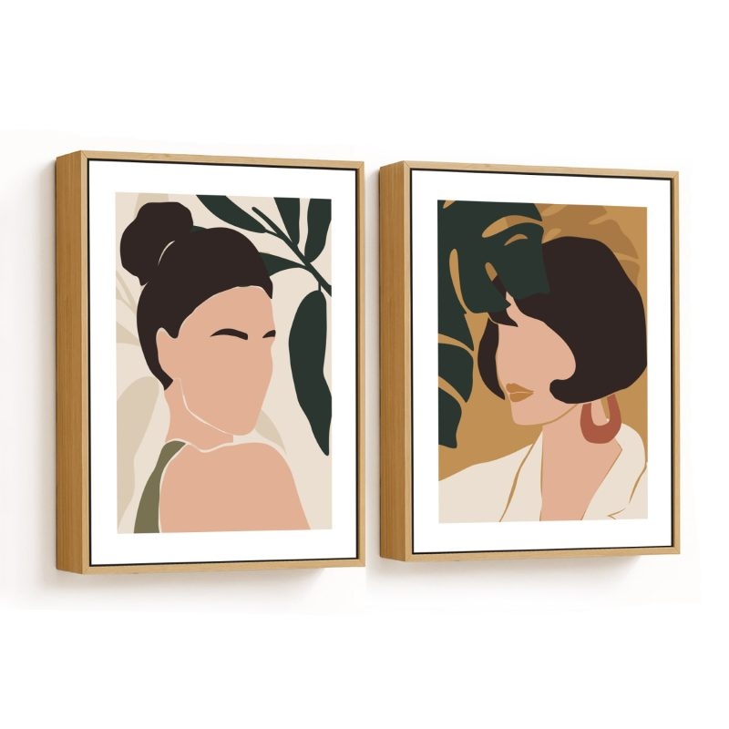 Set of 2 boho abstract women portrait