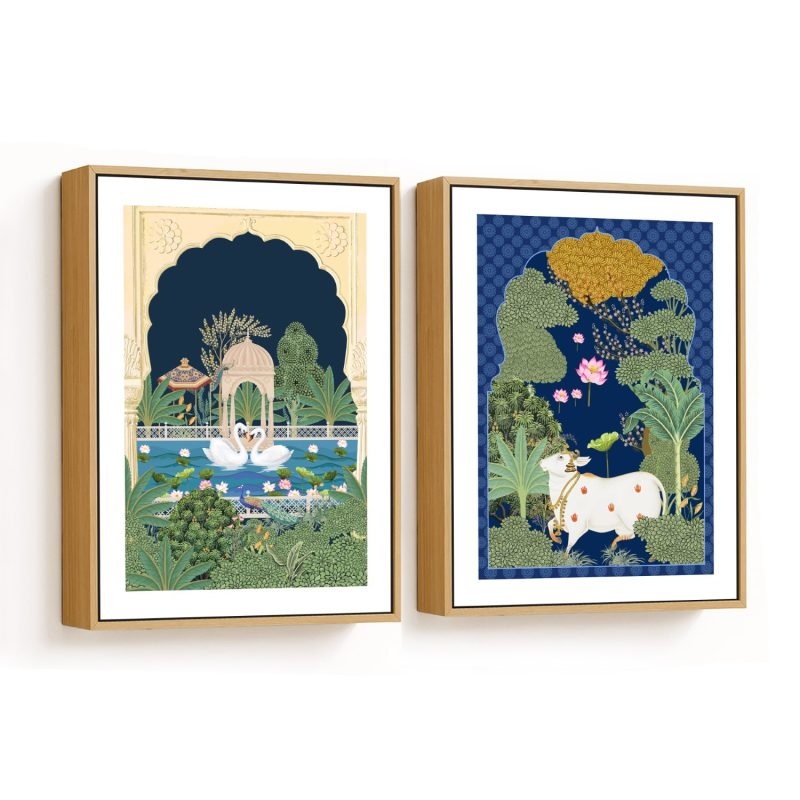 Set of 2 traditional pichwai hans and gaay